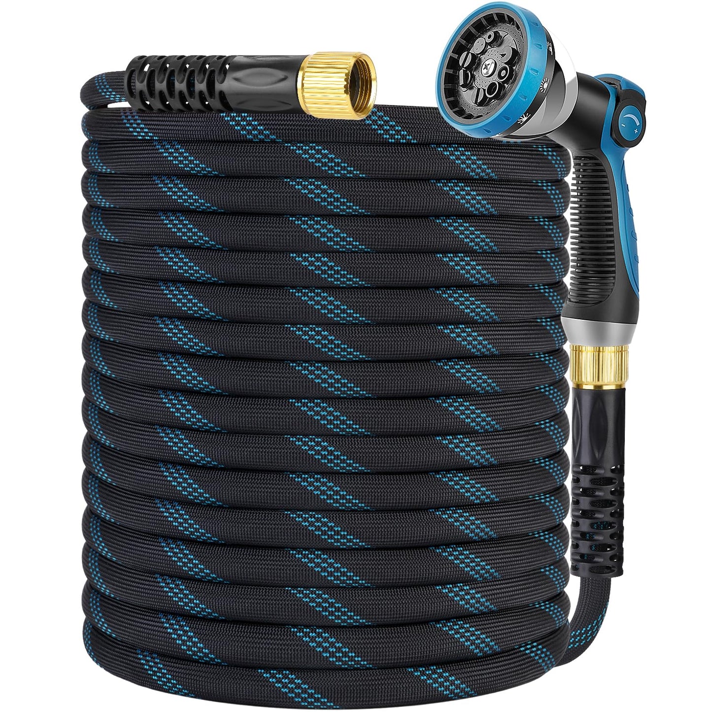 KETTOYA Non-Expanding Garden Hose 25 ft, Kink Free Flexible Water Hose with 10-Pattern Spray Nozzle, Lightweight Hose Pipe, Leak Proof, 3/4" Swivel Connectors, Super Fabric, Portable Storage Strap