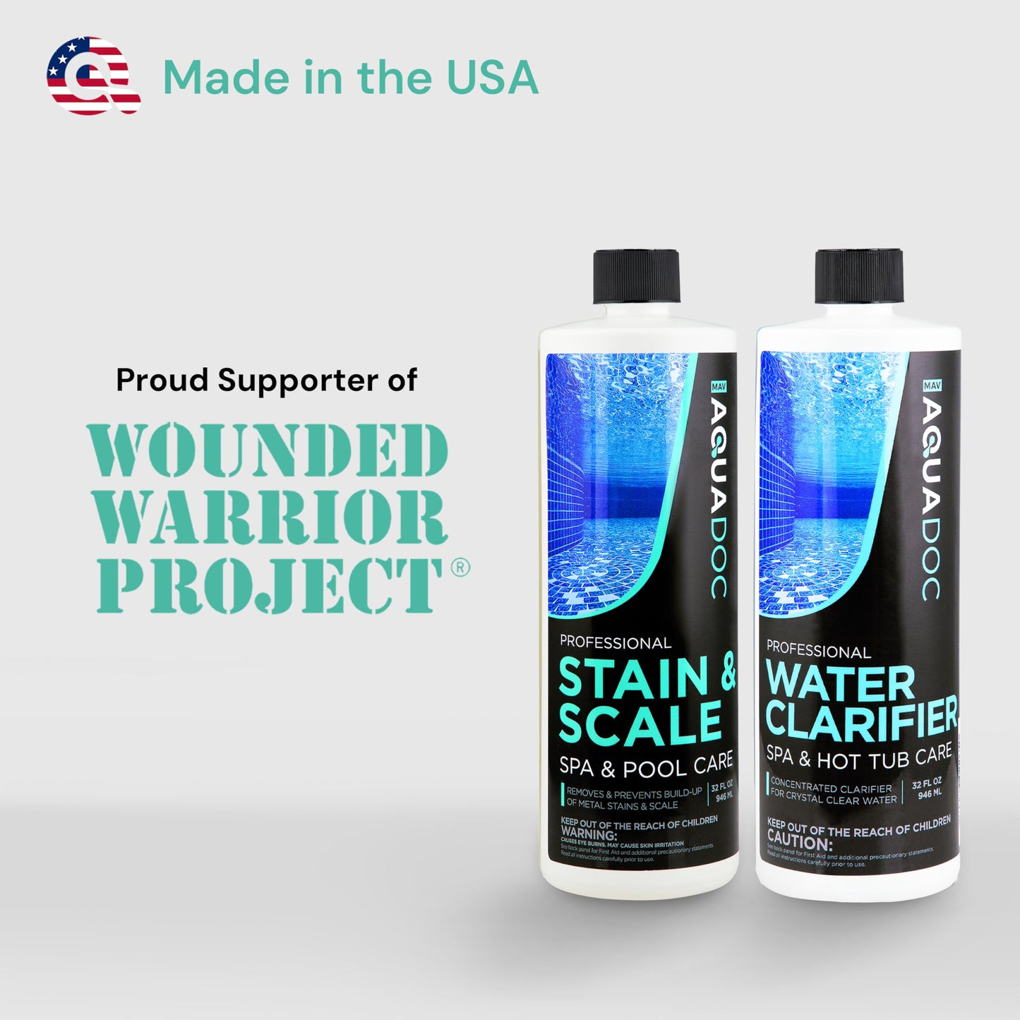 AquaDoc Spa Clarifier and Hot Tub Stain and Scale Control Bundle - Includes 32oz Hot Tub Clarifier and 32oz Spa Stain and Scale Remover - Made in USA