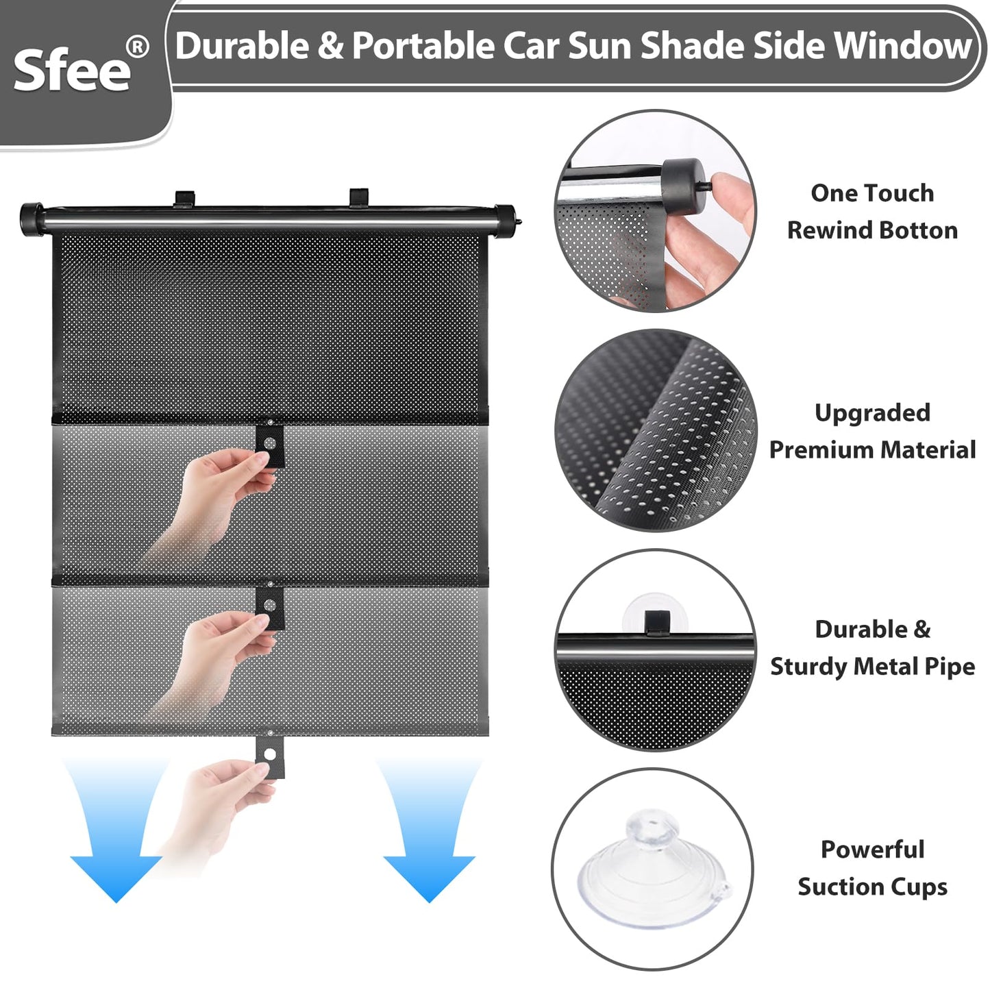 Sfee Car Window Shades for Baby-2 Pack Retractable Side Window Car Sun Shade Blocks UV Rays & Heat for Sun Protection Roller Sunshade Visor Window Shade for Kids,Passengers,Pets (20''x22'')