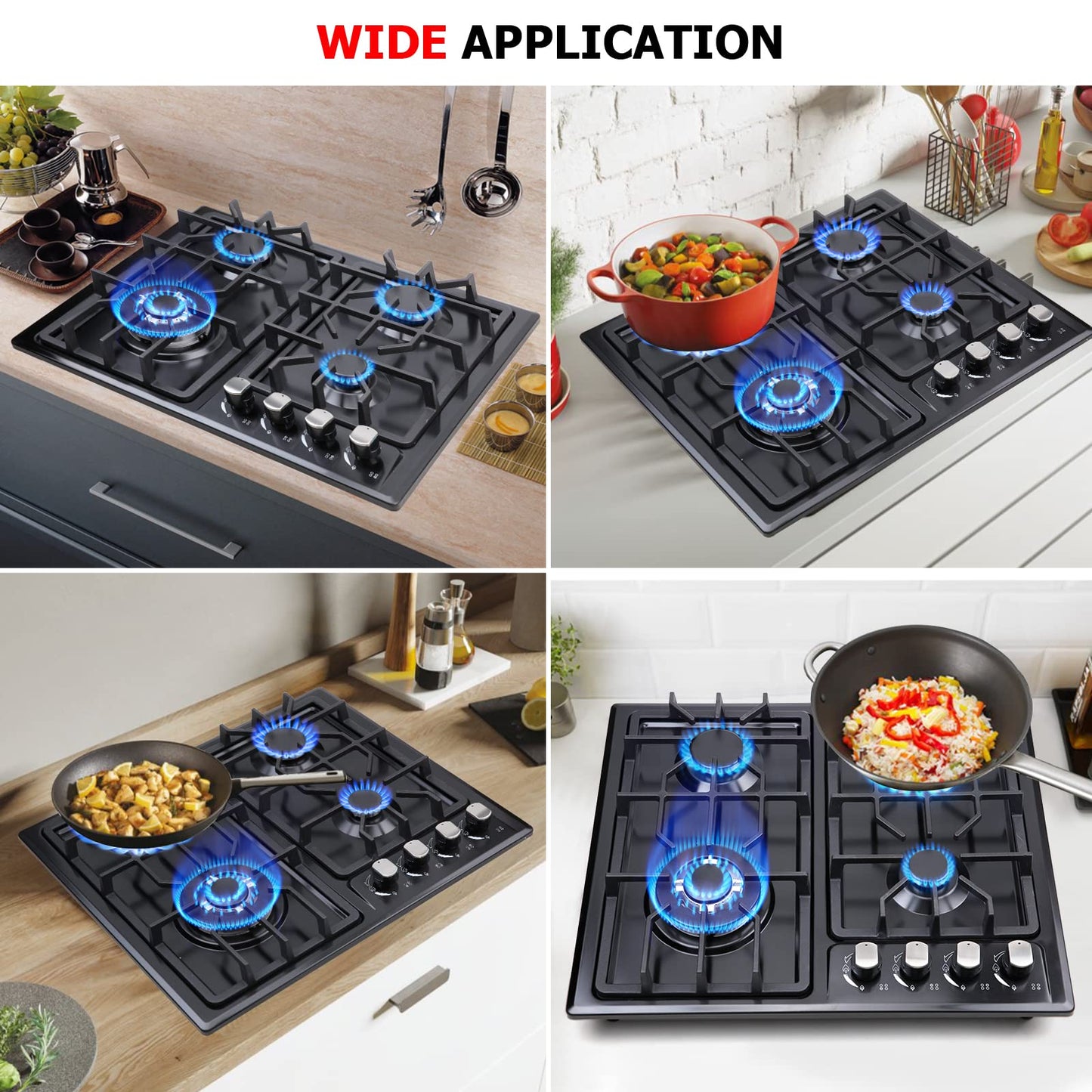 FORIMO Gas Cooktop 22Inch，Built in Gas Cooktop 4 Burners Stainless Steel Stove with NG/LPG Conversion Kit Thermocouple Protection and Easy to Clean