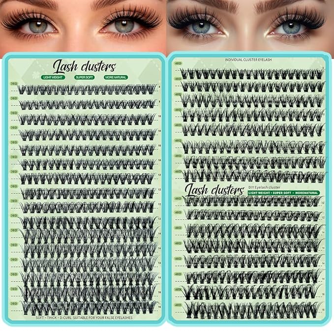 Wispy Lash Clusters 640pcs Eyelash Cluster Extensions 30D+40D Curl Individual False Eyelashes 9-16mm Natural Fluffy Mink Lash Clusters Extension Kit