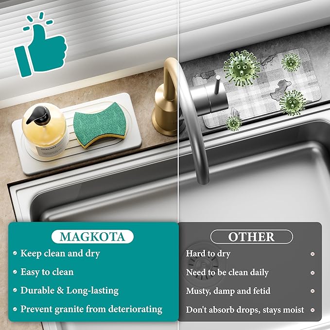 2 PCS Water Absorbing Stone Tray for Sink, Quick Drying Diatomite Bathroom Tray Countertop, Stone Drying Mat for Kitchen Counter Faucet, Soap Dish Dispenser Vanity Organizer, White-B-8.3" x 4"