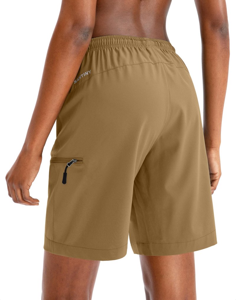 SANTINY Women's 5''/ 7''/9'' Hiking Cargo Shorts Quick Dry Lightweight Summer Shorts for Women Athletic Zipper Pockets(Dark Khaki_L)