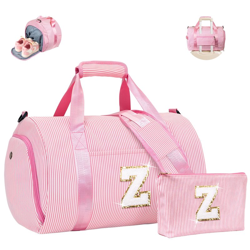 Vogewood Birthday Gift for Daughter, Girls Travel Duffle Bag, Kids Initial Overnight Bags with Shoe Compartment, Personalized Weekender Bag with Makeup Pouch, Preppy Things for Teen Girl (Letter Z)