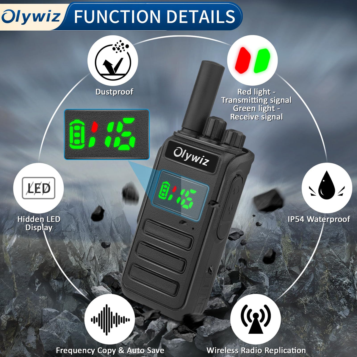 Olywiz Adult Walkie Talkies Long Range - 2 Watt Walkie Talkies Rechargeable - 6 Pack 16 Channel Two Way Radio with 2500 mAh Li-on Battery VOX GMRS USB-C for Business Commercial Work School