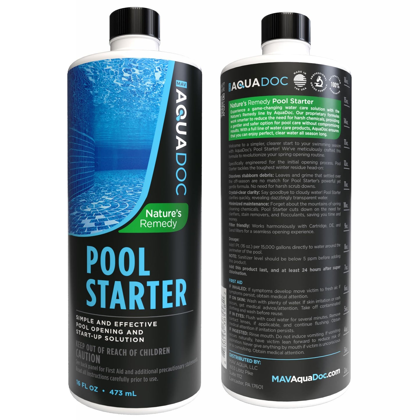 AquaDoc Saltwater Pool Starter Enzyme Treatment - 16 oz Treats up to 15,000 Gallons - Saltwater Pool Opening Chemical for Above Ground and Inground Pools - Made in USA