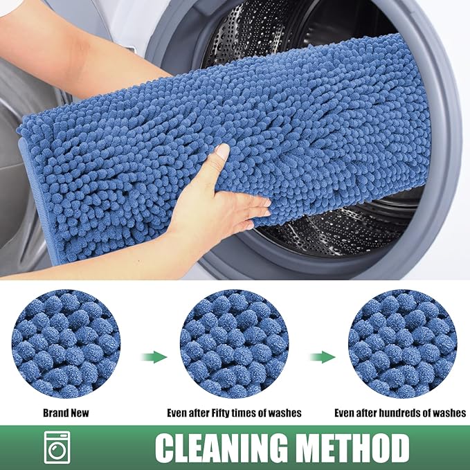 IM HOME Chenille Absorbent Outdoor Doormat 60" x 36", Washable Muddy Door Mats for Dog Non Slip Indoor Doormat Dog Mat for Muddy Paw Front Inside Doormats for Entryway Cornflower Blue