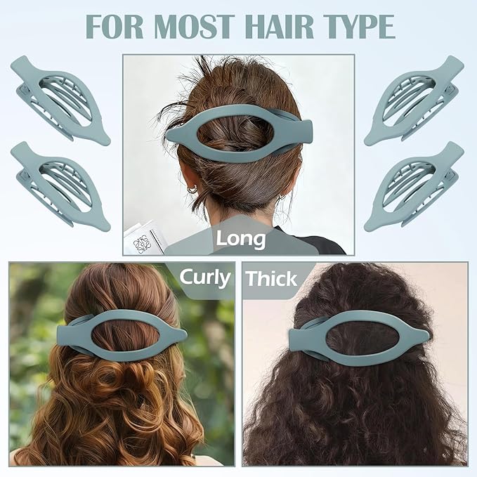 5.5 Inches Extra Large Flat Hair Clips for Women, 4 Pack XL Big Claw Clips for Thick Hair, Oversized Matte Strong Hold Non-slip Flat Claws, Blue
