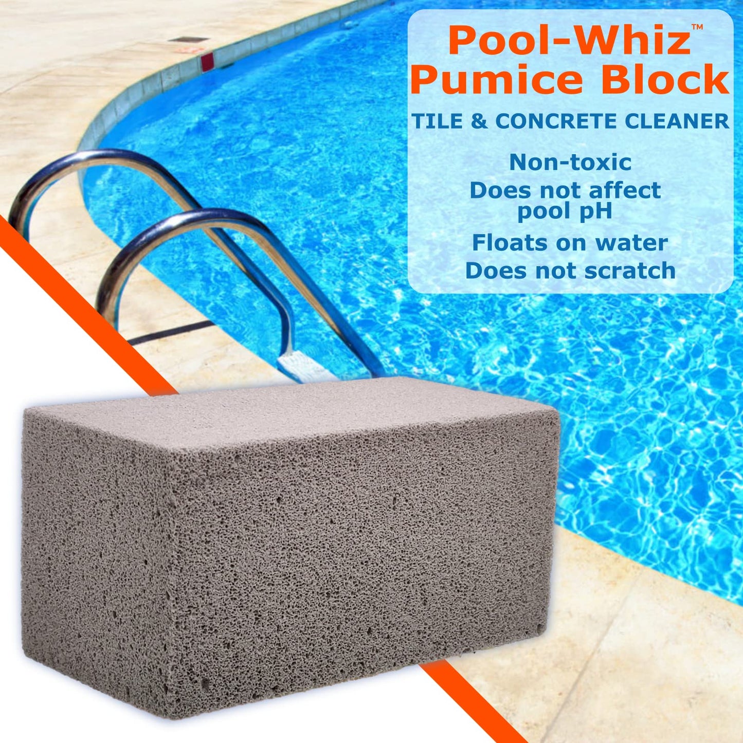 Pool-Whiz Pumice Stone for Pool (2-Pack) | Pool Tile & Concrete Cleaner | Pumice Stone for Cleaning Spas, Water Features & Bathroom Floors | Cleaning Block for Rust & Stains by Billy Buckskin