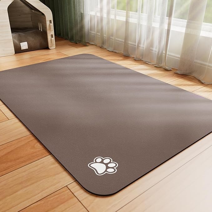 Dog Food Mat - Absorbent Cat Mat for Food and Water, No Stains Pet Feeding Bowl Mat, Easy to Clean Pet Placemats, Quick Dry Dog Water Dispenser Mat for Messy Drinkers | Paw Brown 18"x34"