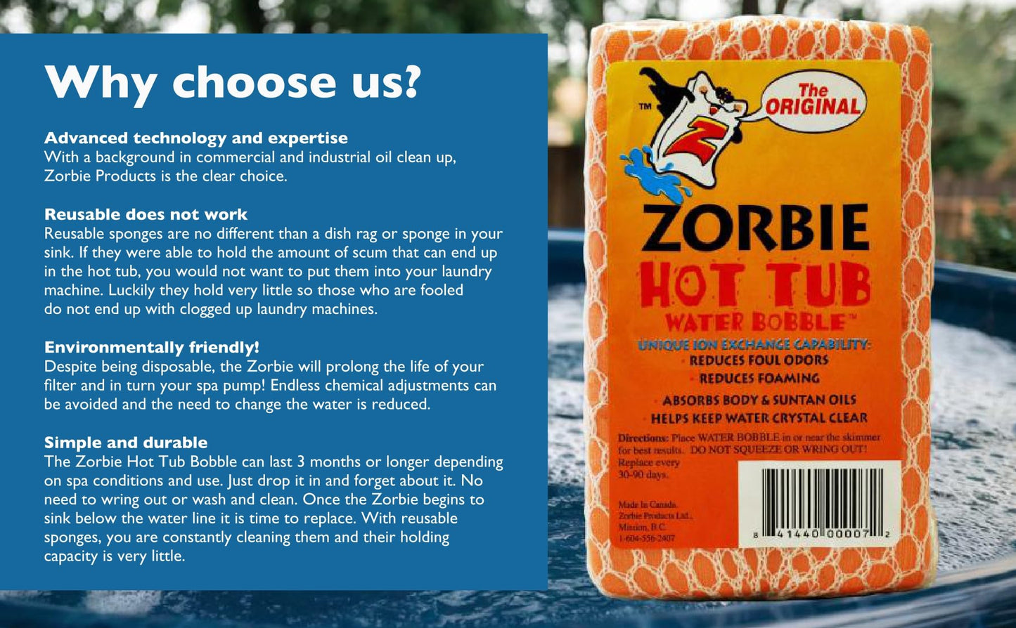 Zorbie Water Bobble Hot Tub Oil Scum Absorber - Scum Absorbing Sponge for Spas and Hot Tubs - Naturally Cleaner Water with Spa Sponges for Hot Tubs - Orange Floating Bobble with String- Single Package