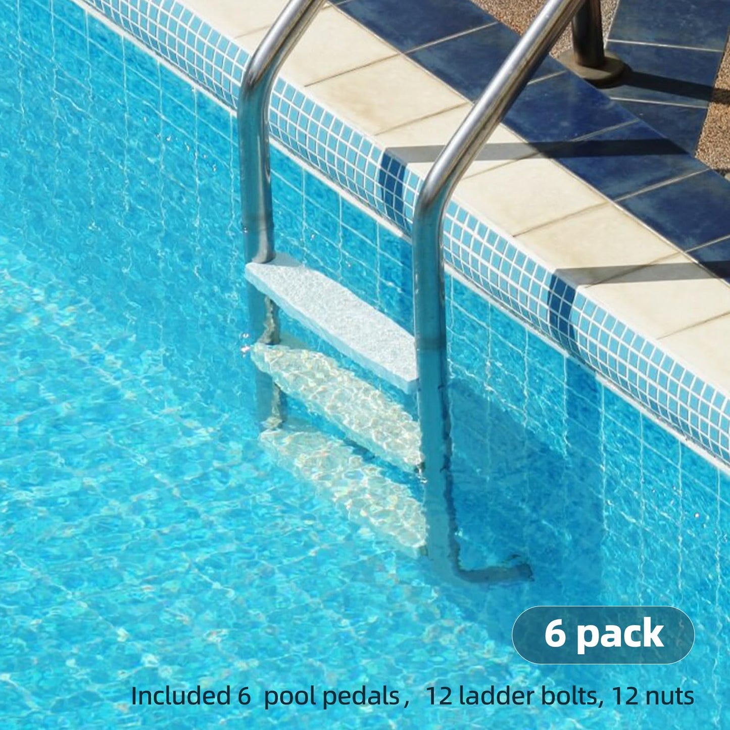TonGass (6-Pack, White) 18" Universal Swimming Pool Ladder Rung Step Replacement with Stainless Steel Bolts Compatible with Inground Above Ground Pool Heavy-Duty Molded Plastic Ladder Step Parts