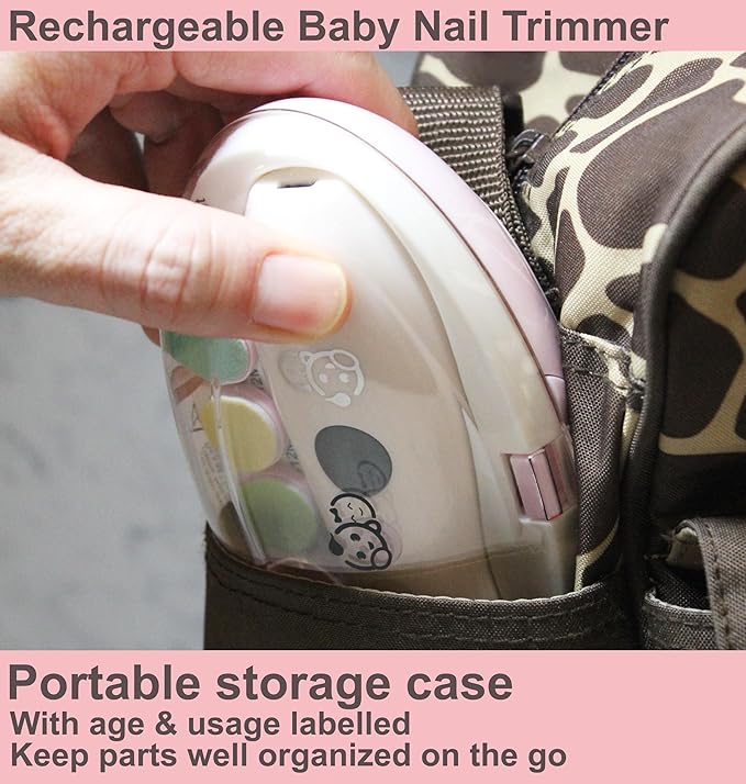 Royal Angels Rechargeable 22 in 1 Baby Nail Trimmer with LCD Display, Labeled Case, 13 Extra Pads, Safe Quiet LED Light Electric Baby Nail File Kit for Newborns Toddlers (WhitePink)