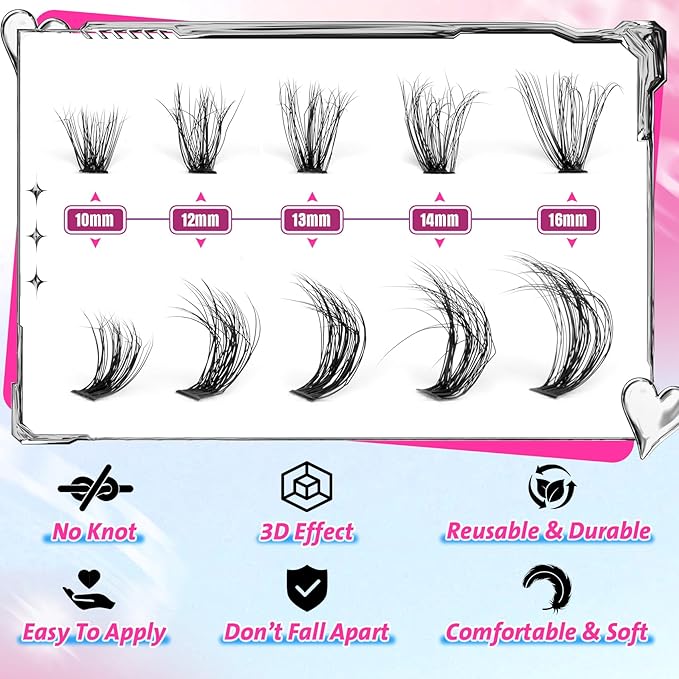 Lash Clusters 330Pcs Cluster Eyelash Extensions 40D Individual Lashes Fluffier D Curve Lash Clusters Extension DIY Wispy Volume False Eyelashes Clusters