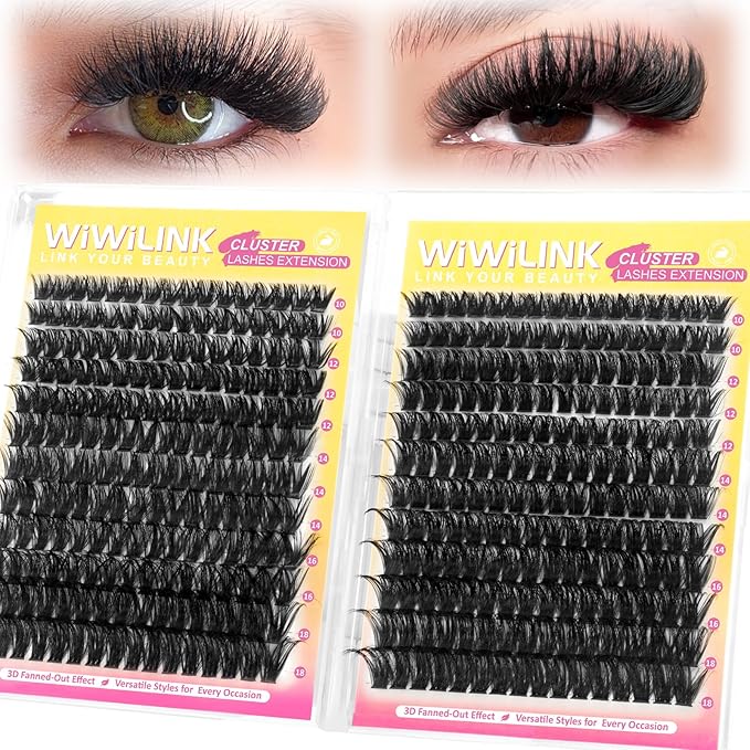 Lash Clusters 384Pcs (100D+200D), Fluffy Wispy Lashes Clusters, D-Curl Cluster Eyelash Extensions 10-18mm - 100% Vegan, Beginner Friendly