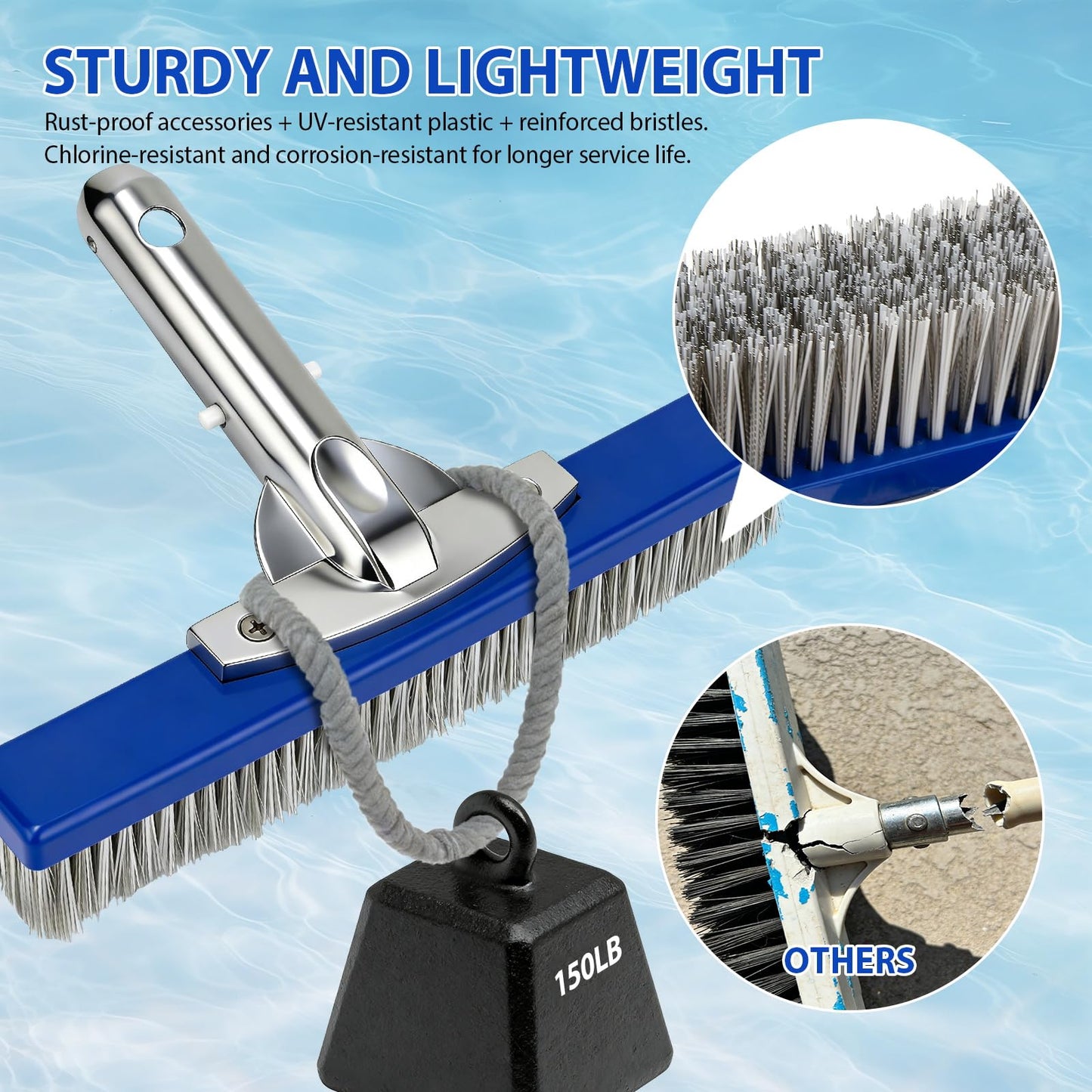 10-Inch Pool Brush Head - Combo Nylon & Stainless Steel Wire Bristles, Heavy Duty Metal Pool Brush for Extra Scrubbing Power, for Cleaning Inground Pool Tiles, Concrete, Walls, Floor, Steps, Corners