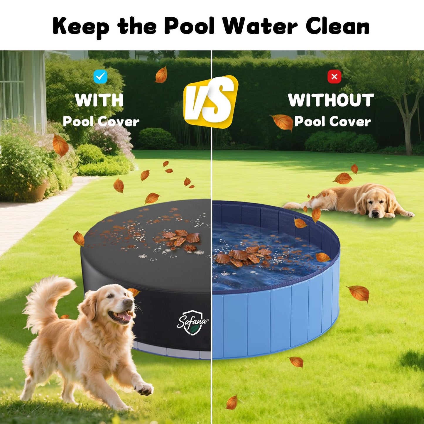 SAFANA 72" Round Dog Pool Cover [Upgrade 420D Thickened] 6ft Portable Dog Pet Bath Pool Cover 71/72 inch, Durable Foldable Round Inflatable Swimming Pool Cover, Drawstring Design Windproof Dustproof