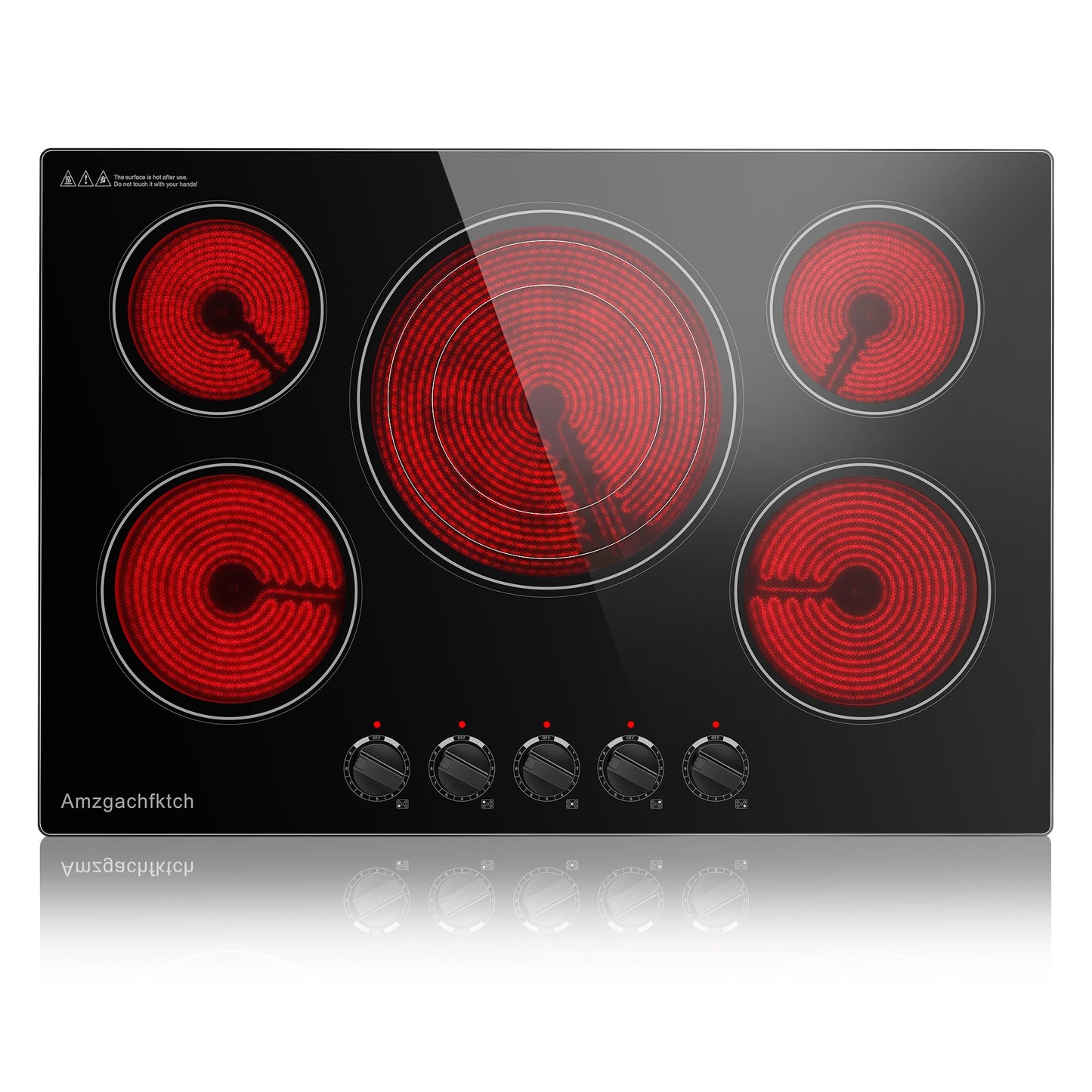 30 Inch Built-in Electric Cooktop with Expandable Triple Ring Burners, 5 Burner 9000W Ceramic Stove Top - Easy Knob Controls & Residual Heat Indicator (220-240V Hardwired)