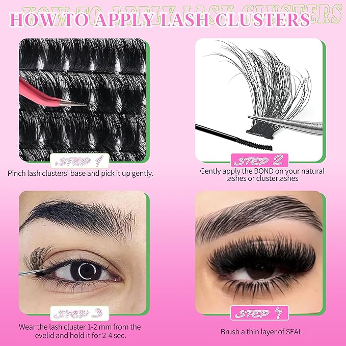 Lash Clusters 100D+200D Thick Eyelash Clusters 16 & 18mm Wispy Individual Mega Volume Lashes D Curl Cluster Eyelash Extensions 280Pcs DIY Lash Extension at Home, by Yaiseiko(Plant Fiber)