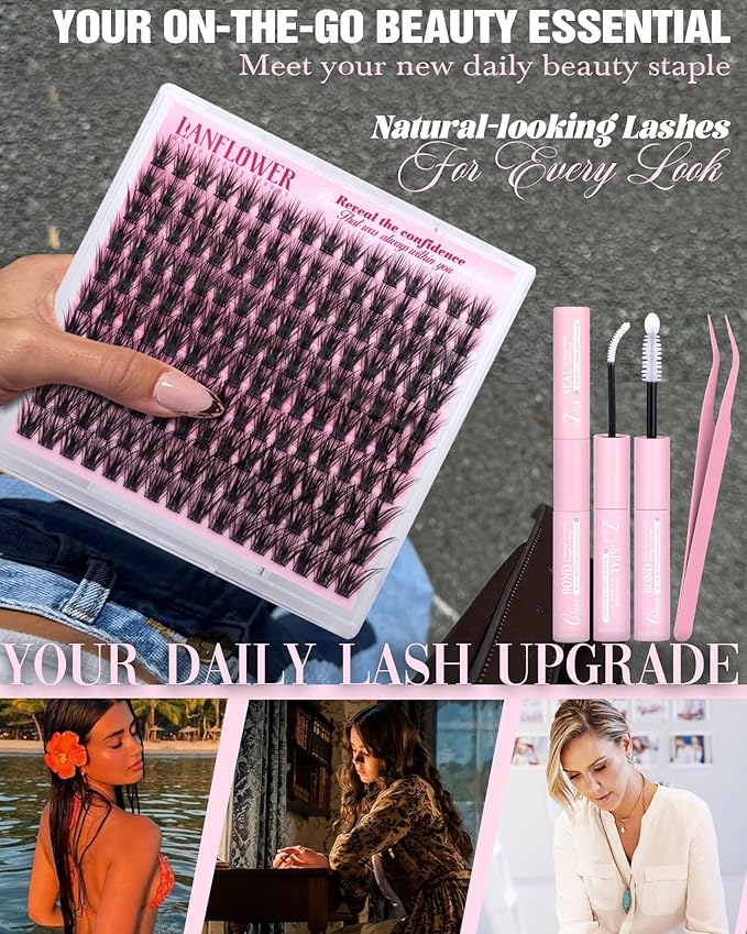 Wispy Lash Clusters Kit Natural Eyelash Clusters 10-16mm Lash Extension Kit CD Curl Lashes Clusters Thin Band Cluster Eyelash Extensions Kit Manga Cluster Lashes by Lanflower