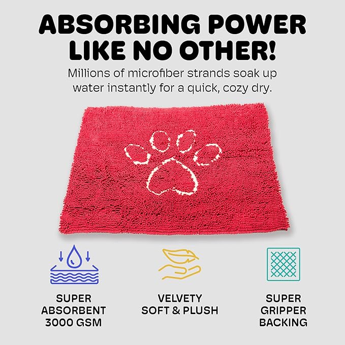 Dog Gone Smart Dirty Dog Doormat - Fast Drying Rug with Super Gripper Backing for Clean Floors - Super Absorbent and Machine Washable Mat for Muddy Paws - Maroon