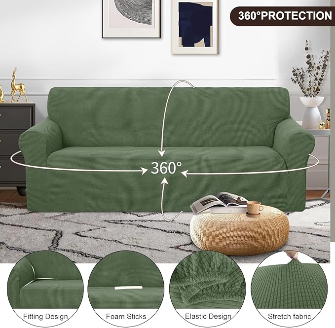 U-NICE HOME Oversized Stretch Sofa Slipcover, Soft Jacquard Fabric Couch Cover, Pet Friendly Furniture Protector, Loden Frost