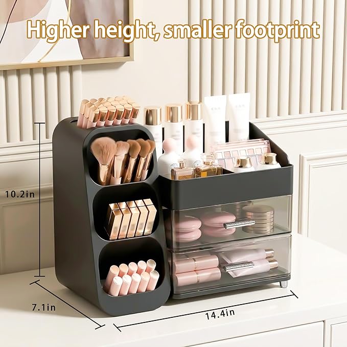 Large Capacity Makeup Organizer Countertop with Makeup Brush Holder for Vanity, Thickened Material, Bathroom Countertop Organizer Skin Care Perfumes Storage, Teen Girl Gifts for 12-23 YearÃ¯Â¼ÂblackÃ¯Â¼Â