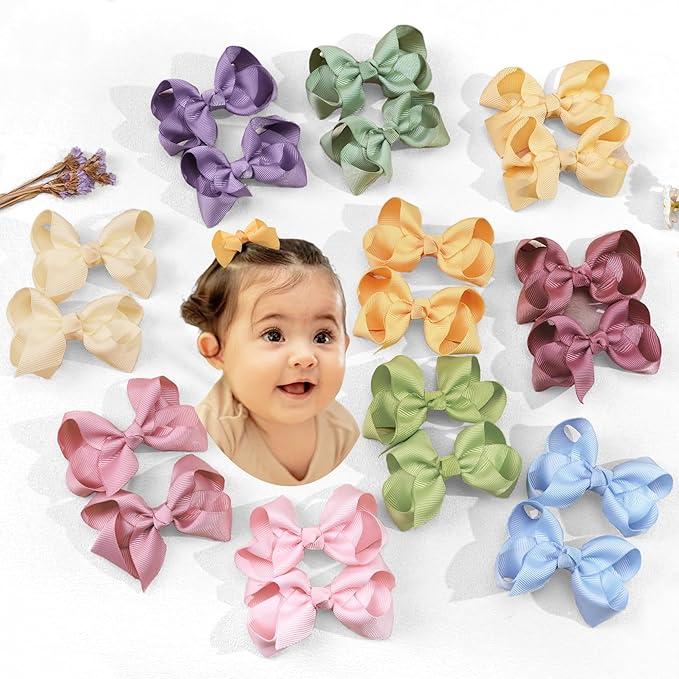 JOYOYO 20Pcs 3Inch Hair Bows for Girls Grosgrain Ribbon Bow Toddler Hair Accessories with Alligator Clips