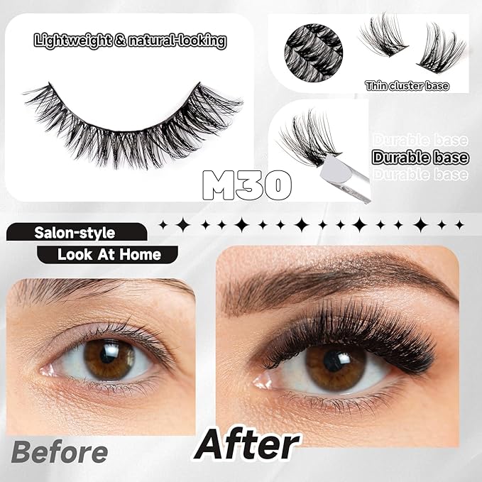 Lash Clusters 154pcs Manga Lash Extension Kit 10-18mm Cluster Eyelash Extensions Natural Invisible Band Lash Easy to Use at Home-M31+M30（Fairy+volume）
