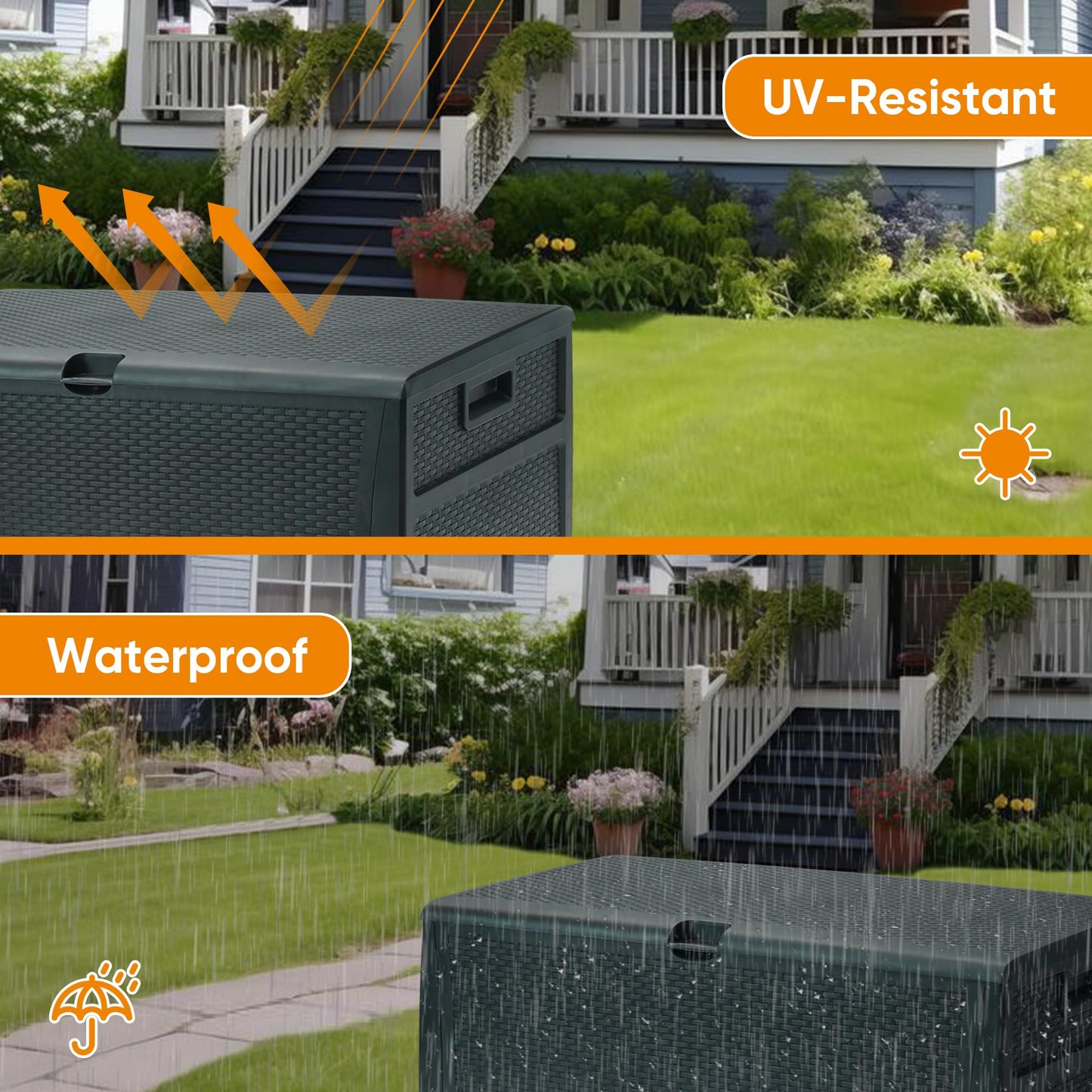 ZYJOYY 100 Gallon Resin Deck Box Waterproof Outdoor Storage Box and Patio Furniture Side Table for Pool Accessories, Gardening Tools, Outdoor Indoor Cushions, Lockable, UV Resistant