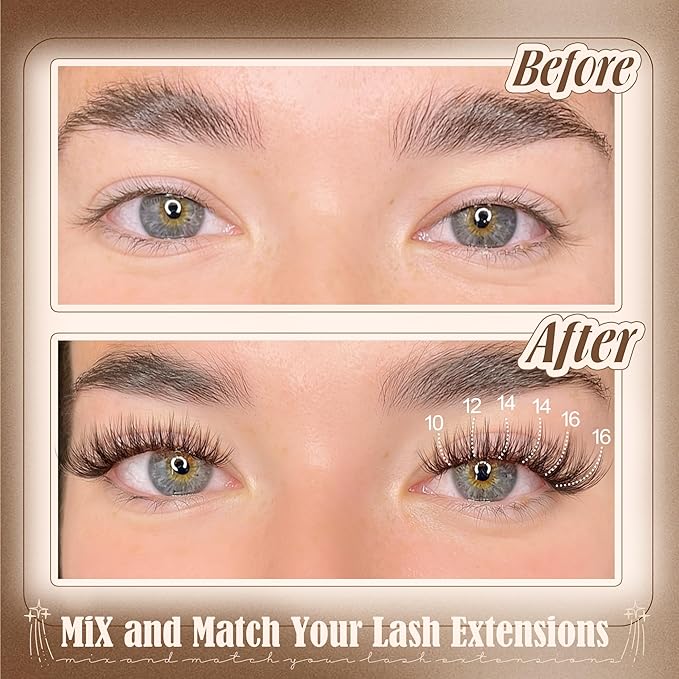 Brown Lash Clusters Kit Wispy Lash Extension Kit Natural Cluster Eyelash Extensions C Curly Individual Lashes 10-16mm Eyelash Extension Kit with Lash Bond and Seal Lash Remover by Lanflower