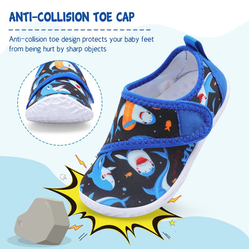 LeIsfIt Boys Girls Water Shoes Kids Aqua Socks Toddler Quick-Dry Swimming Shoes Non-Slip Summer Shoe for Beach Pool Surf, Blue Shark, 8 Toddler