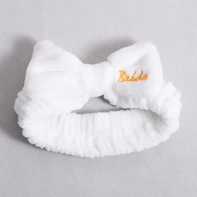 Bridal Print Plush Wash Face Headband with Wrist Band Hair Cuffs for Women Girls Bride to Be Spa Facial Makeup Skincare Bath Head Wrap Bachelorette Birthday Party Favor Gift
