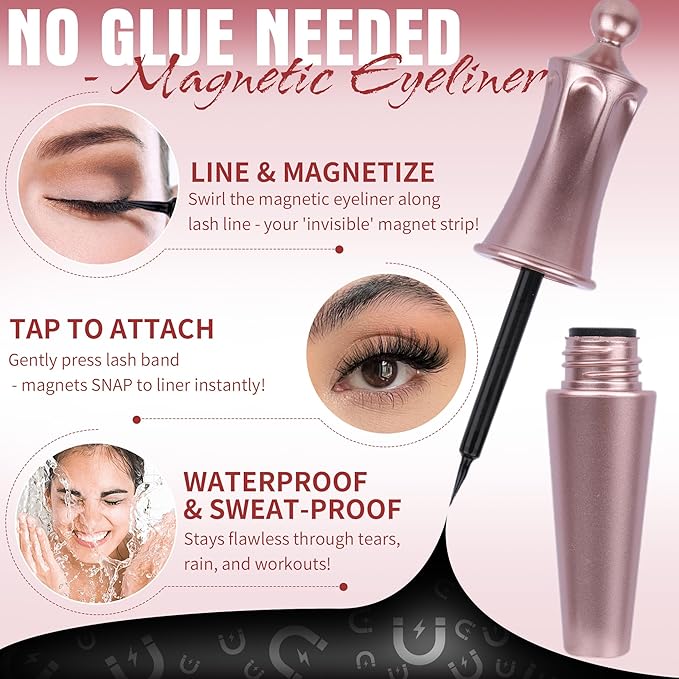Magnetic Eyelashes with Eyeliner Natural Look Magnetic Lashes with Applicator No Glue Needed Cat Eye Lash Wispy Magnet Lash 5 Pairs with Magnet Eyeliner