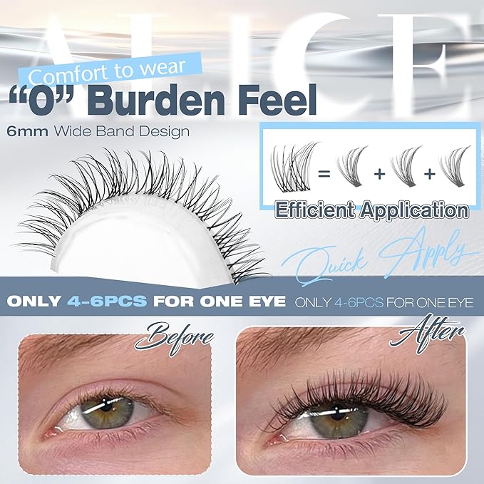 ALICE Natural Short Lash Clusters Invisible Band Wispy Eyelash Clusters 8-12mm Cluster Eyelash Extensions Lash Extensions DIY Individual Lashes