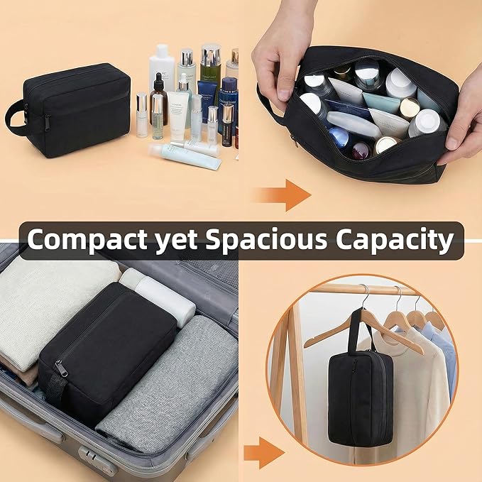 Travel Toiletry Bag for Women Men, Small Makeup Bag, Water-Resistant Cosmetic Bag, Cosmetic Pouch, Traveling Dopp Kit, Travel Essentials Accessories (Black)
