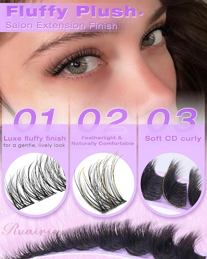 Wispy Lash Clusters Fluffy Eyelash Clusters 8-16mm Natural Cluster Eyelash Extension Spider Lashes Clusters CD Curl Individual Lashes Thin Soft Band Cluster Lashes for Comfortable Wear
