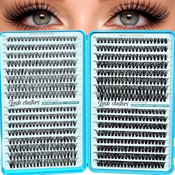 Wispy Lash Clusters 640pcs Eyelash Cluster Extensions 30D+40D+50D+60D Curl Individual False Eyelashes 9-16mm Natural Fluffy Mink Lash Clusters Extension Kit