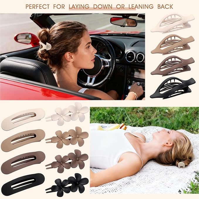 12 PCS Flat Hair Clips - 3 Styles Matte Flat Claw Clips Set Duckbill Barrettes for Women, No-Slip Strong Hold for Thin and Thick Hair, Hair Accessories for Girls Gift (Brown)