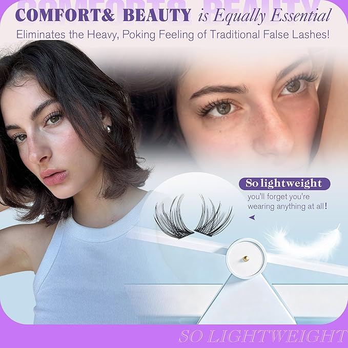 Eyelash Clusters Wispy Lash Clusters Natural Look Soft Individual Lashes 10-16MM Cluster Eyelash Extension CD Curly DIY Lash Extension at Home Easy Application by Newcally