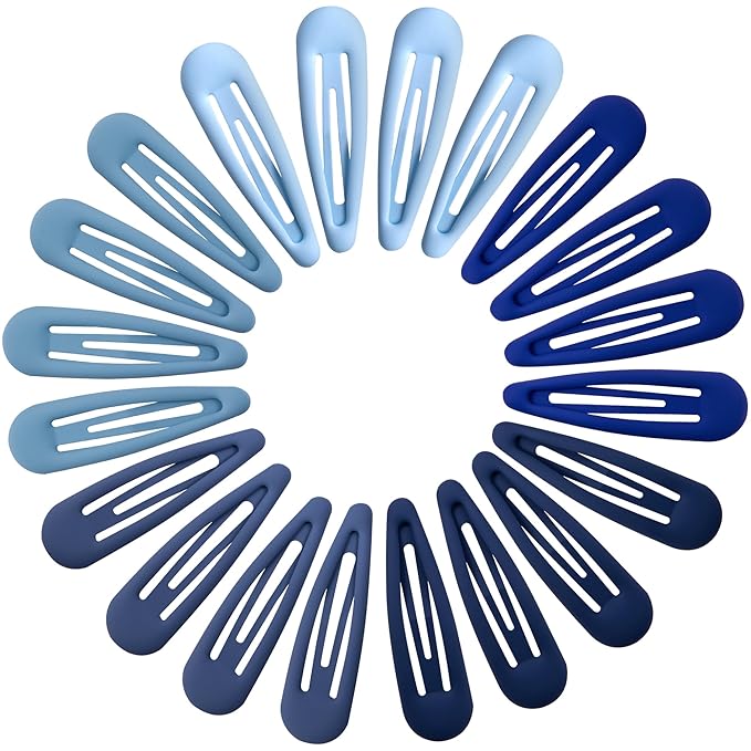 Small Hair Barrettes For Women No Slip Metal Snap Clips For Thin And Fine Hair,Matte Multiple Blue,20 PCS,1.97 x 0.5 Inch.