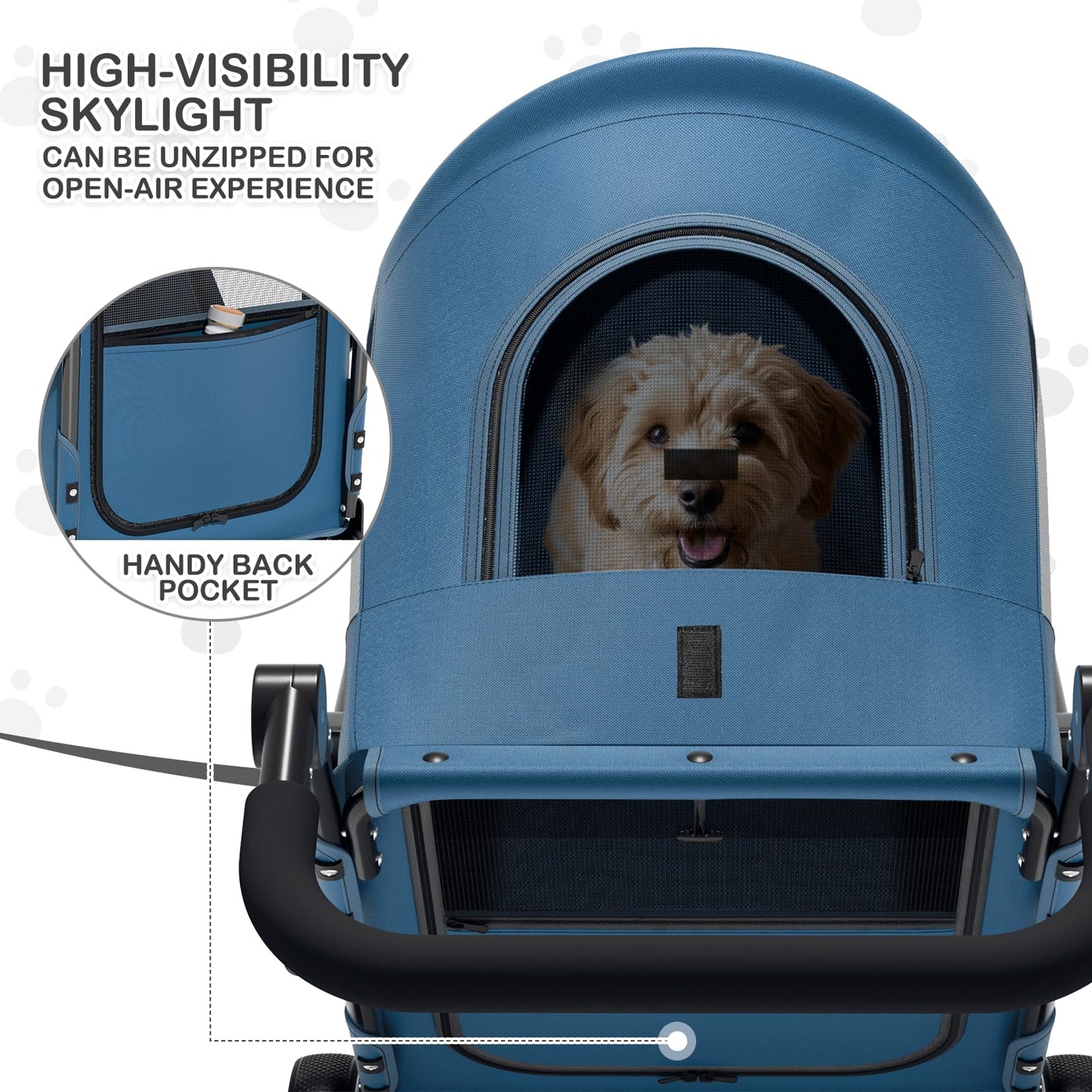 MoNiBloom Pet Stroller for Large Dogs or Multiple Dogs Cats with Adjustable Handle, 3-Wheels Dual Entry Portable Dog Carting Easy Folding Pet Wagon Double Dog Stroller up to 55 lbs, Navy Blue
