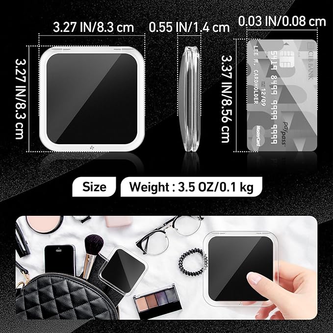 30X Magnifying Mirror, Compact Travel Mirror for Purse & Pocket, Double-Sided 1X/30X HD Makeup Mirror with Tweezers - Portable Mirror for Eyebrow Plucking, Daily Beauty & Travel Essentials, Black