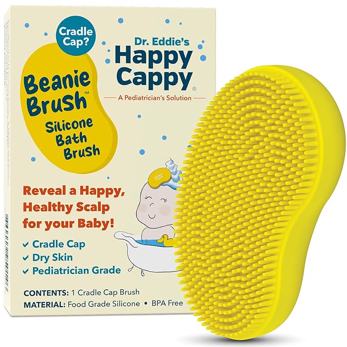 Happy Cappy Beanie Brush - Cradle Cap Brush for Babies, Dry Skin Care, Gentle Exfoliating Baby Scalp Scrubber for Bathing, Helps Dandruff and Flakes, Food Grade Silicone, BPA Free