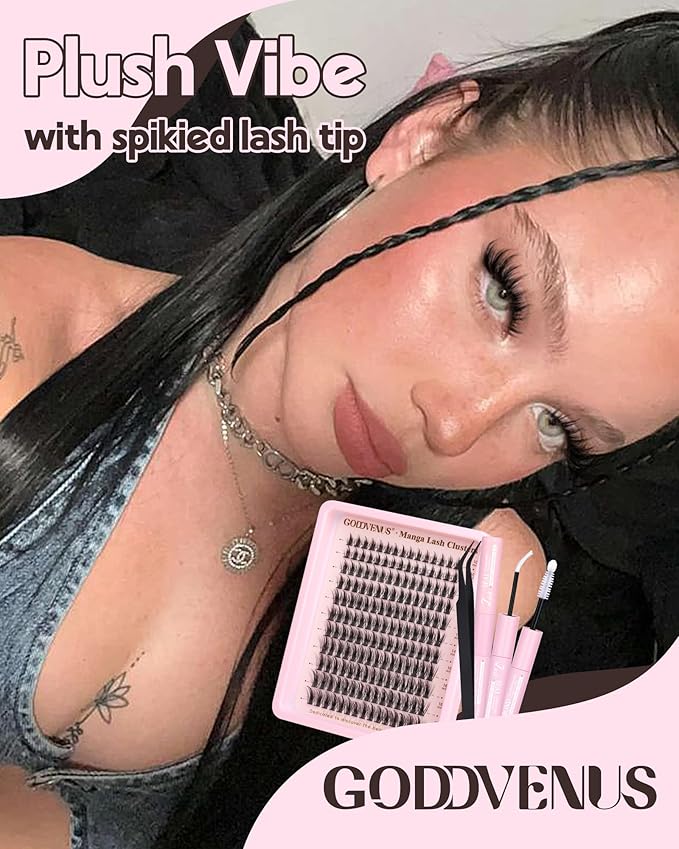 Fluffy Manga Lash Clusters Kit, Natural Wispy Cluster Eyelash Extensions, DIY Lash Extension at Home For Dolly Anime Look, Fairy Individual Lashes Kit with Waterproof Bond and Seal