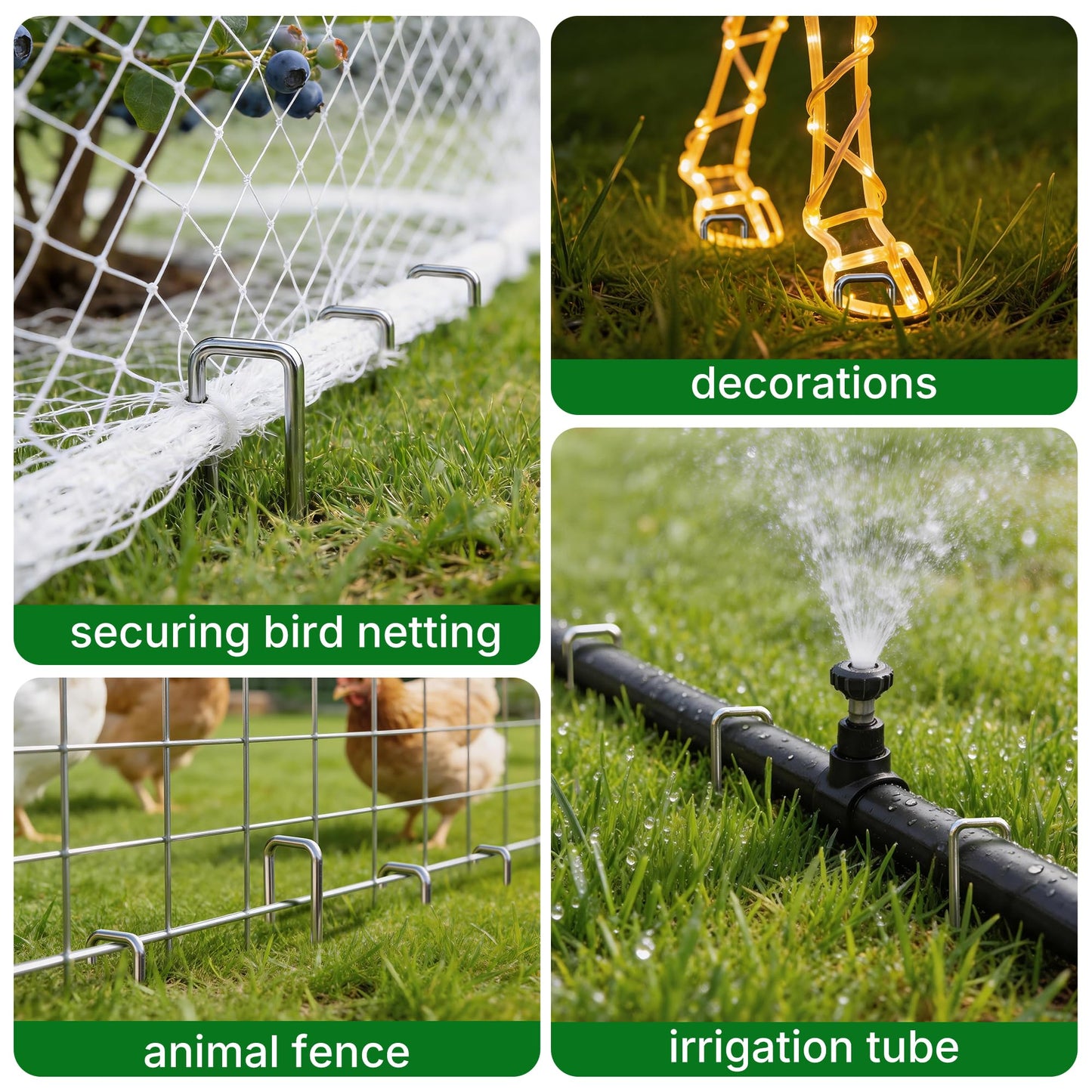 AMAGABELI 6 Inch 100 Pack Galvanized Landscape Staples 11 Gauge Anti-Rust Heavy Duty Garden Stakes Plant Cover Spikes U-Shaped Sod Pins Fence Stakes for Weed Barrier,Irrigation Tubing,Lawns,Decoration