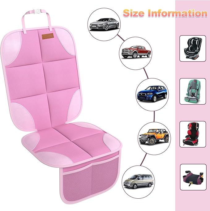 SMART ELF Car Seat Protector, 2 Pack Car Seat Cover, Seat Protector Under Baby Car Seat, Seat Covers with Non-Slip Bottom and 2 Mesh Pockets Suitable for Baby and Pet (Pink)