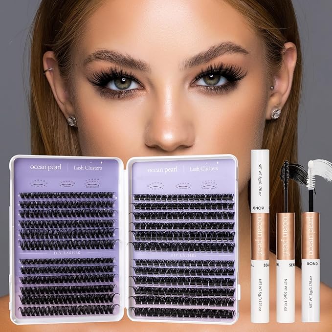 Ocean Pearl Lash Clusters Kit 564 pcs, Eyelashes, spike-effect cluster lashes 60D/80D/100D/150D (10-18 mm) DIY lash extension kit, manga-/anime-inspired Cluster Eyelash Extensions with lash bond+seal