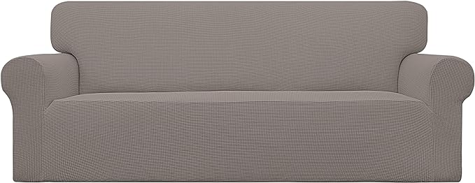 Easy-Going Stretch Oversized Sofa Slipcover 1-Piece Sofa Cover Furniture Protector Couch Soft with Elastic Bottom for Kids, Polyester Spandex Jacquard Fabric Small Checks Taupe