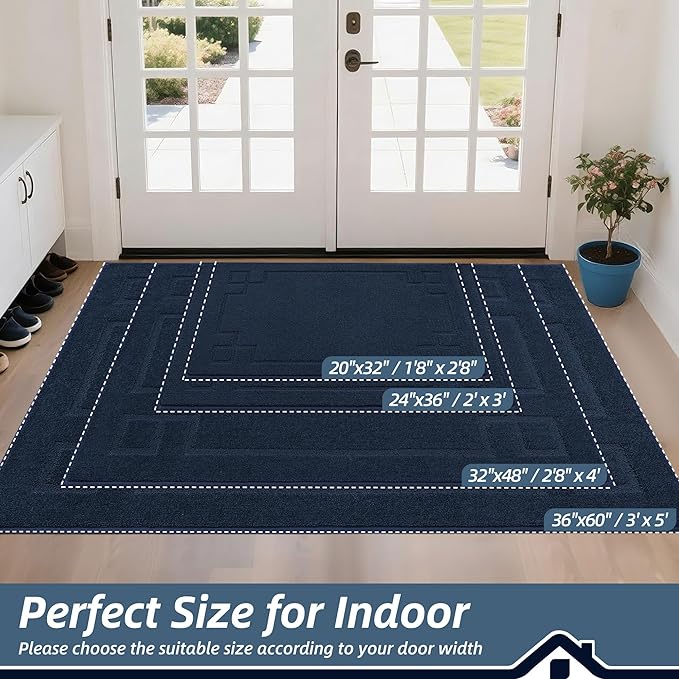 BEQHAUSE Door Mat 32" x 48", Non-Slip Door Mats Indoor Entryway Rugs Washable Low-Profile Absorbent and Stain Resist Floor Mats, Dog Door Mat for Front Back Door, Mud Wet Shoes & Paws, Navy Blue